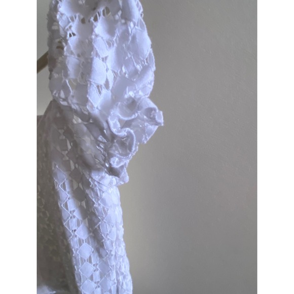 Monteau White Lace Puff Sleeve Smocked Crop Top Cottagecore Women's M - Picture 5 of 9